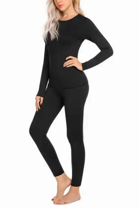 Ksk009700 Ekouaer #ksk009700 Thermal Underwear For Women Long Johns Base Layer 2-piece Pajama Set Black L