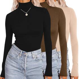 Ekouaer Ksy007297 Womens 3pc Turtleneck Thermal Underwear Tops Slim Fit L