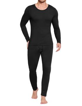 Ekouaer Ksy007394 Mens Black Thermal Long Johns Underwear Set - Warm Elastic Fabric Cold Weather