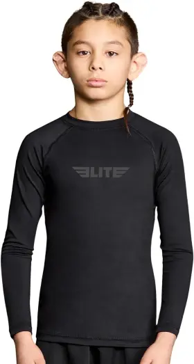 Etr585k Elite Sports Rash Guards For Boys And Girls Full Sleeve Small Black