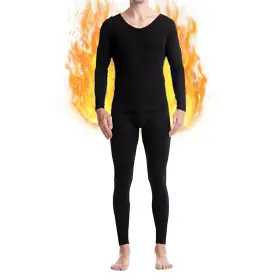 Evankin 642790933920 Long Johns Thermal Underwear Set For Men Fleece Lined Sleeve Shirt Pants