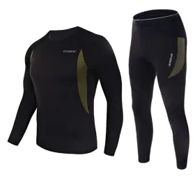 3e010blk2xl-sdy Exeke Mens Thermal Underwear Set Long Johns Fleece Lined Base Layer Top And Bottom 0