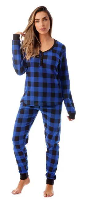 #followme 801129291689 Buffalo Plaid Thermal Underwear Set For Women - 2 Piece Size Medium