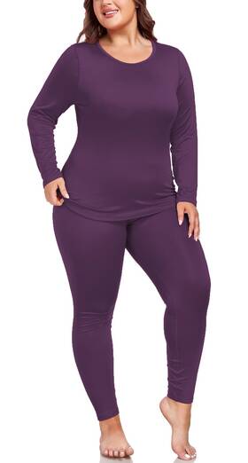 Forhailey Usja3645 Plus Size Thermal Underwear Sets Long For Women Fleece Lined Base Layer Top A