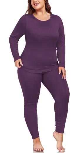 Usja3645 Forhailey Plus Size Thermal Underwear Sets Long For Women Fleece Lined Base Layer Top A