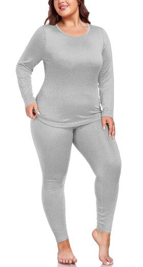 Forhailey Usja3662 Plus Size Thermal Underwear Women Xl-5xl Fleece Base Layer Top Bottom Set