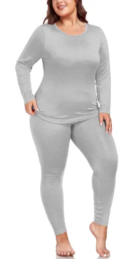 Usja3662 Forhailey Plus Size Thermal Underwear Women Xl-5xl Fleece Base Layer Top Bottom Set