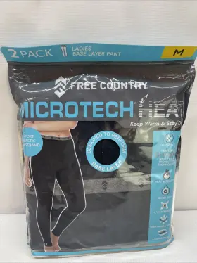 Free Country 194777133600 Womens Microtech Heat Base Layer Pant 2 Pack Black N Msrp 60 New