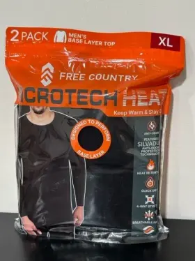 Free Country 194777197787 Mens 2-pack Microtech Heat Moisture Wicking Base Layer Top Xl