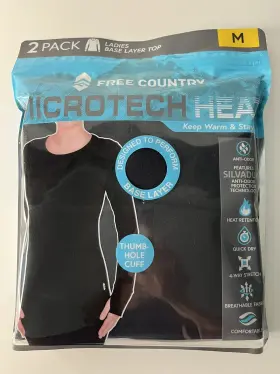 Free Country 194777253896 2 Pack Ladies Base Layer Top Microtech Heat Black Size Medium