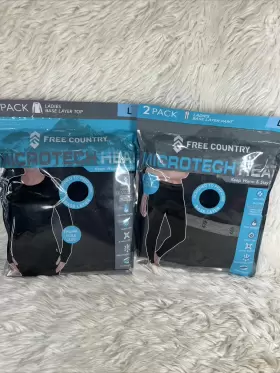Free Country 194777253919 2 Pack L Ladies Base Layer Top And Pant Black Shirt Microtech Heat