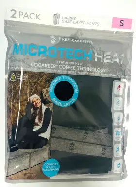 H40lb4973-2s Free Country Ladies Microtech Heat 2pk Base Layer Pants Black Size Small