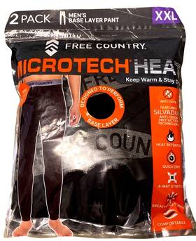 Free Country Ny194777197725p Mens Microtech Heat Base Layer Pants Xxl 2-pack Black Silvadur Anti