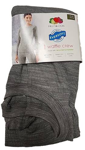 Fruit Of The Loom 046003041466 New Eversoft Womens Xl 16-18thermal Waffle Crew Shirt Gray