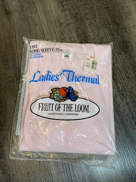 Fruit Of The Loom 076031000036 Vintage 1984 New Long Sleeve Thermal Pink Shirt Large