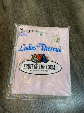 Fruit Of The Loom 076031000036 Vintage 1984 New Long Sleeve Thermal Pink Shirt Large