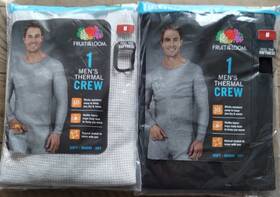 Fruit Of The Loom 121837 Lot 2 Thermal Waffle Crew Base Layer Top Black And Gray Men M