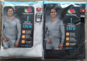 121837 Fruit Of The Loom Lot 2 Thermal Waffle Crew Base Layer Top Black And Gray Men M