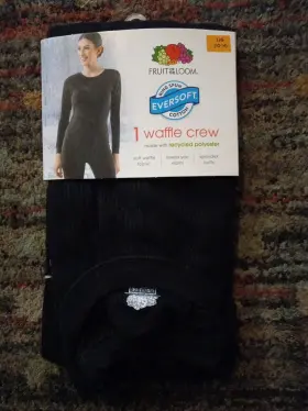 Fruit Of The Loom 196203041176 Eversoft Womens Waffle Crew Shirt Size Large 12-14 Black New