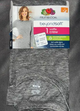 Fruit Of The Loom 196203041442 Ever Soft Womens Waffle Crew Shirt Size Medium 8-10 Gray New
