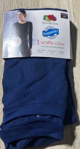 Fruit Of The Loom 196203041619 Womens Thermal Waffle Crew Size Xxl/2xg 20 Blue - Nwt