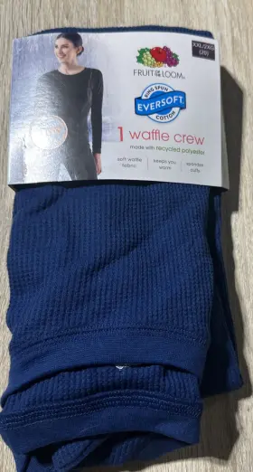 Fruit Of The Loom 196203041619 Womens Thermal Waffle Crew Size Xxl/2xg 20 Blue - Nwt