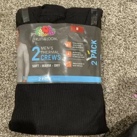 Fruit Of The Loom 196203049387 Mens 2 Pack Black Thermal Crew Shirts Size M 38/40 Brand New In Package