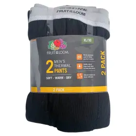 Fruit Of The Loom 196203049431 Mens Thermal Pants Long Johns 2 Pack Black Size Xl 40-42