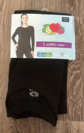 Fruit Of The Loom 196203138517 Thermal Waffle Crew Shirt Long Sleeve Black Womens Xs 0-2