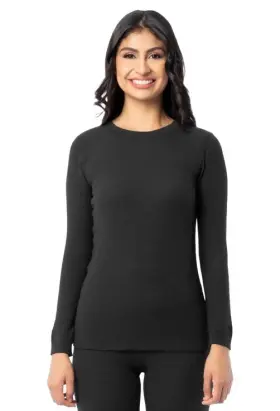 Fruit Of The Loom 196203138524 Ladies Fol Thermal Waffle Crew Top-black Small 4-6 New