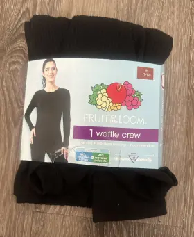 Fruit Of The Loom 196203138531 Thermal Waffle Crew Shirt Long Sleeve Black Women Medium 8-10
