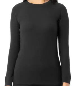 Fruit Of The Loom 196203138562 New Womens Size Xxl 20 Waffle Thermal Crew Top Black