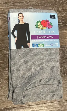 Fruit Of The Loom 196203138630 Thermal Waffle Crew Shirt Super Soft Gray Womens Xs 0-2