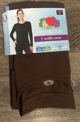 Fruit Of The Loom 196203138760 Thermal Waffle Crew Shirt Long Sleeve Brown Womens Small 4-6