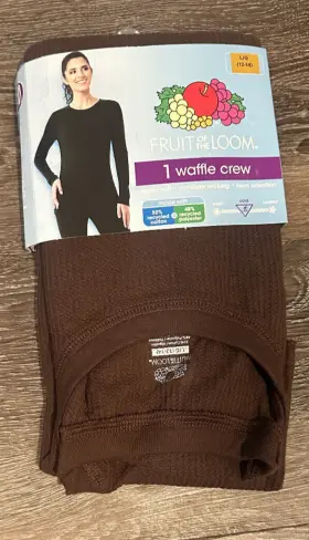 Fruit Of The Loom 196203138784 Thermal Waffle Crew Shirt Long Sleeve Brown Womens Large 12