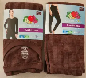 21425 Fruit Of The Loom Womens Xxl 20 Waffle Thermal Set Brown Shirt And Pants #21425