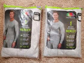 Fruit Of The Loom 761253078191 Mens Size 2xl Light Heather Gray Thermal Henley Top Lot 2018