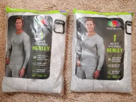 Fruit Of The Loom 761253078191 Mens Size 2xl Light Heather Gray Thermal Henley Top Lot 2018