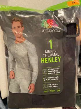 Fruit Of The Loom 761253078207 1 Medium Mens Long Sleeve Thermal Henley Top New E2