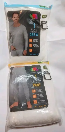 Fruit Of The Loom 761253156288 Xlg Mens Thermal Crew Top And Pant Natural White