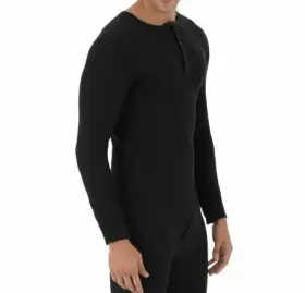 Fruit Of The Loom 761253156349 Mens Waffle Baselayer Henley Thermal Top Large Black New