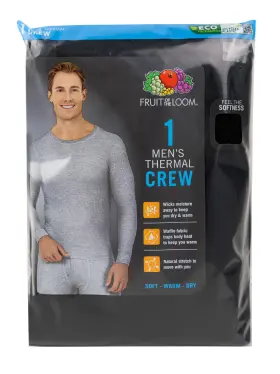 Fruit Of The Loom 761253156370 Thermal Top Shirt Base Layer Long John Black Mens Size L
