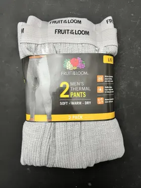 Fruit Of The Loom 761253156400 2-pk Men S L 36-38 Thermal Pants Waffle Fabric Light Grey
