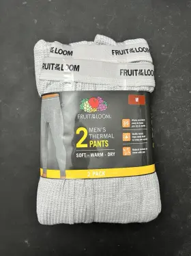 Fruit Of The Loom 761253156417 2-pack Men S M 32-34 Thermal Pants Base Layer Light Grey