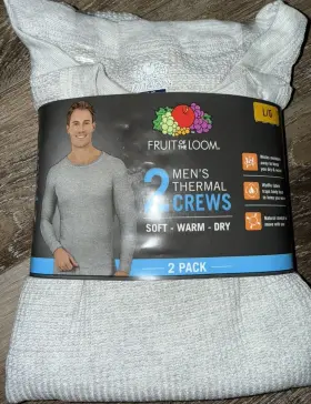 Fruit Of The Loom 761253156431 2-pack Thermal Top Shirt Base Layer Long John Gray Waffle L
