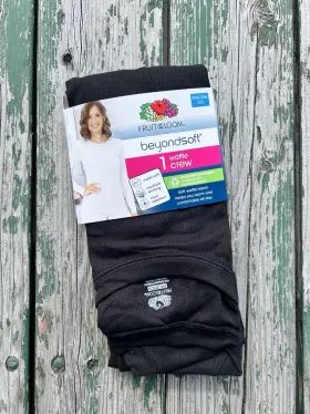 Fruit Of The Loom 761253226202 Womens Xxxl 22 Beyondsoft Waffle Thermal Crew Top Black