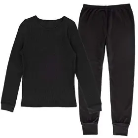 Fruit Of The Loom 761253243858 Girls Premium Thermal Waffle Underwear Pajama Set Black 7