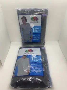 Fruit Of The Loom 761253745543 Mens Thermal Crew 2 Pkgs 2xl Black Tag Free Spandex Cuff Nwt