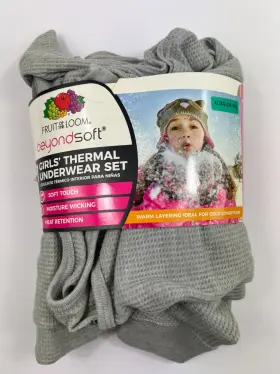Ap-2162-p Fruit Of The Loom New Beyond Soft Girls Thermal Underwear Set Gray Xl 14-16 X9