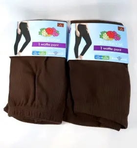 Flll22chp Fruit Of The Loom Lot 2 Womens Waffle Thermal Pants Size M Brown Base Layer